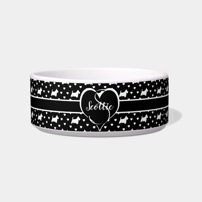 White Scottish Terriers (Scottie Dogs) - Black Bowl (Front)