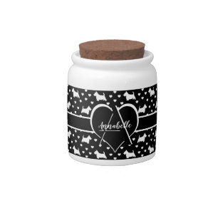 White Scottish Terriers (Scottie Dogs) - Black Candy Jar