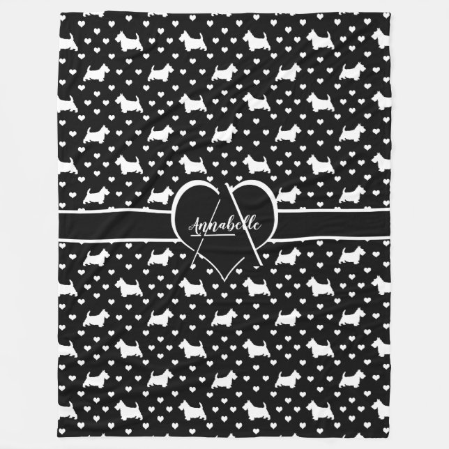 White Scottish Terriers (Scottie Dogs) - Black Fleece Blanket (Front)