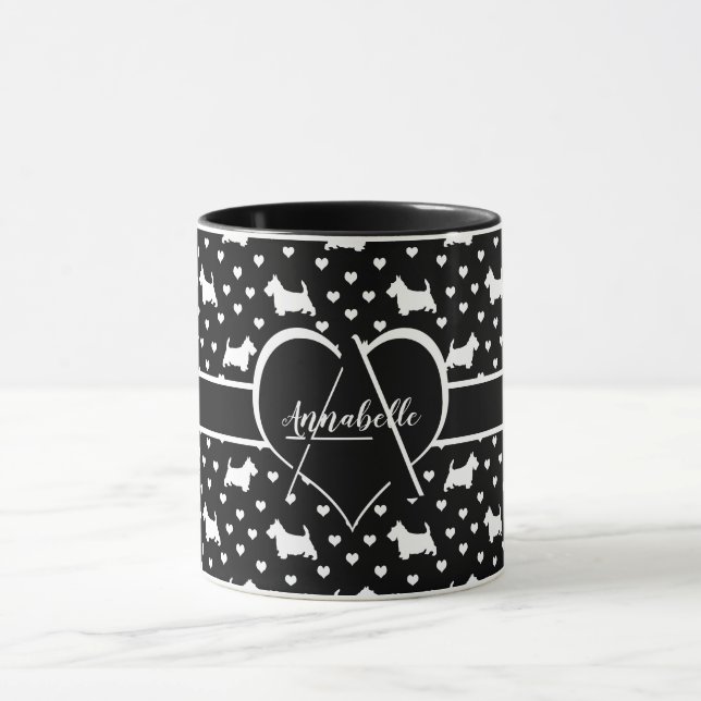 White Scottish Terriers (Scottie Dogs) - Black Mug (Center)