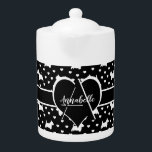 White Scottish Terriers (Scottie Dogs) - Black Teapot<br><div class="desc">A cute pattern of white Scottish Terriers & hearts on a black background. For Scottie dog lovers everywhere!</div>