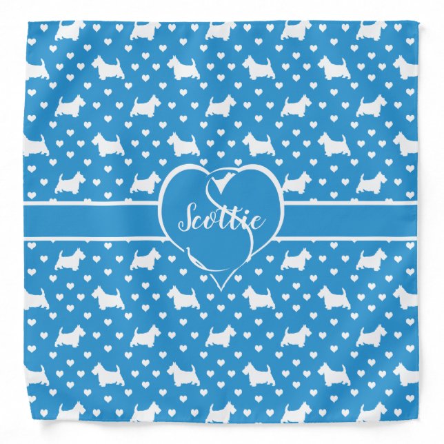 White Scottish Terriers (Scottie Dogs) Blue Bandana (Front)