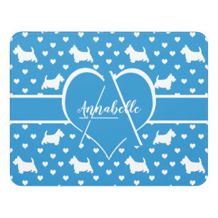 White Scottish Terriers (Scottie Dogs) Blue Door Sign