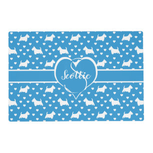 White Scottish Terriers (Scottie Dogs) Blue Placemat