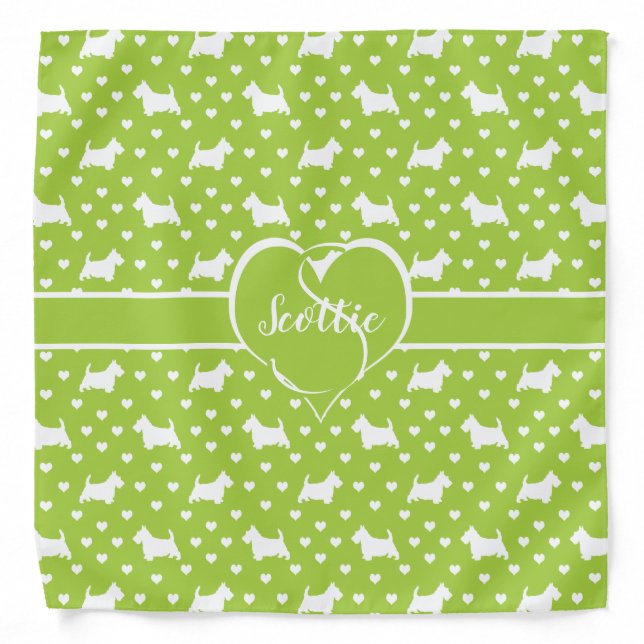 White Scottish Terriers (Scottie Dogs) Lime Green Bandana (Front)