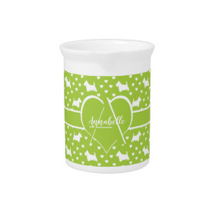 White Scottish Terriers (Scottie Dogs) Lime Green Beverage Pitcher