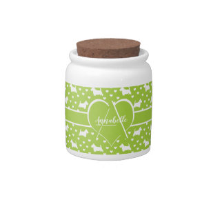 White Scottish Terriers (Scottie Dogs) Lime Green Candy Jar