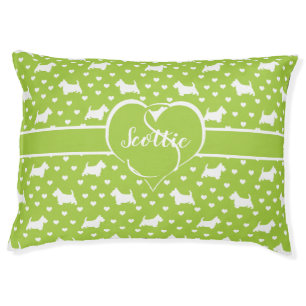 White Scottish Terriers (Scottie Dogs) Lime Green Pet Bed