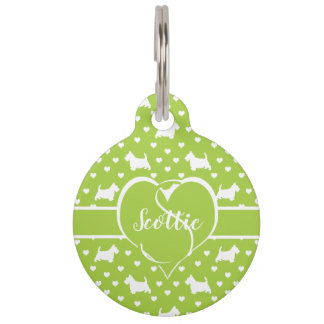 White Scottish Terriers (Scottie Dogs) Lime Green Pet ID Tag