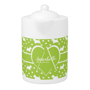 White Scottish Terriers (Scottie Dogs) Lime Green Teapot
