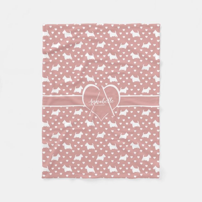 White Scottish Terriers (Scottie Dogs) - Pink Fleece Blanket (Front)
