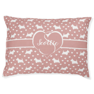 White Scottish Terriers (Scottie Dogs) - Pink Pet Bed