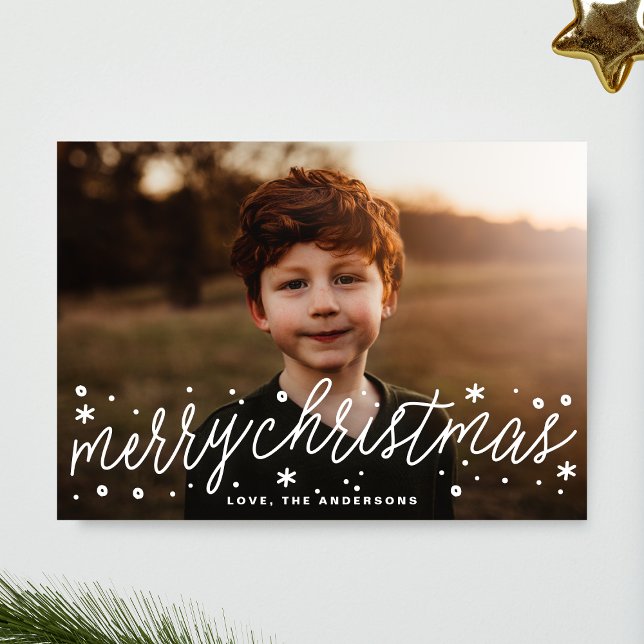 White Script Big Photo Merry Christmas Card (Creator Uploaded)