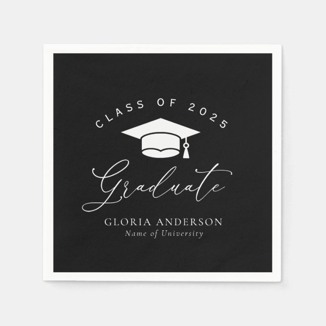 white script black graduation napkins (Front)