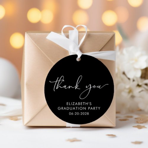 White Script Black Graduation Party Thank You Favor Tags