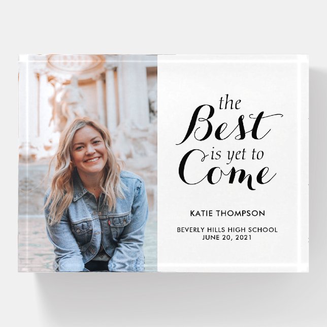 White Script Calligraphy Graduation Keepsake Gift Paperweight (Front)