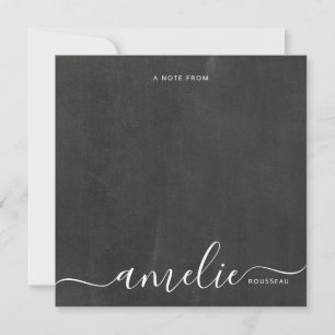 White Script Calligraphy Monogram Chalkboard Note Card
