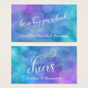 White Script Colorful Pastel Bokeh Drink Tickets