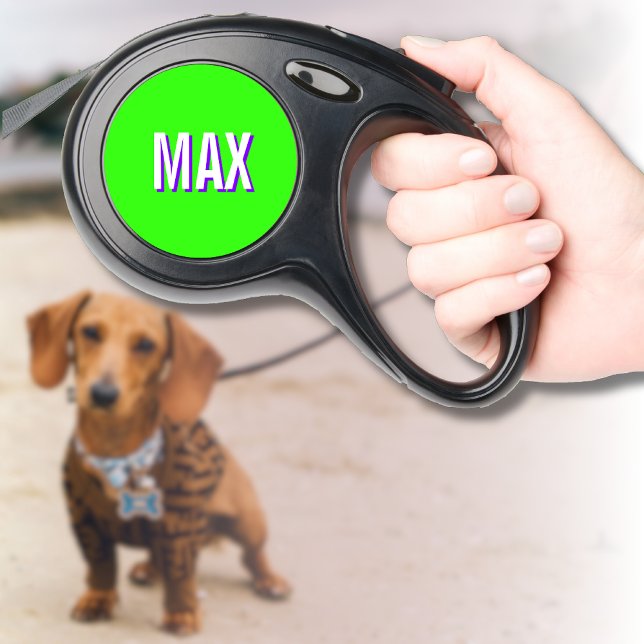 White Script Custom Pet Name | Neon Green Retractable Pet Leash (Creator Uploaded)