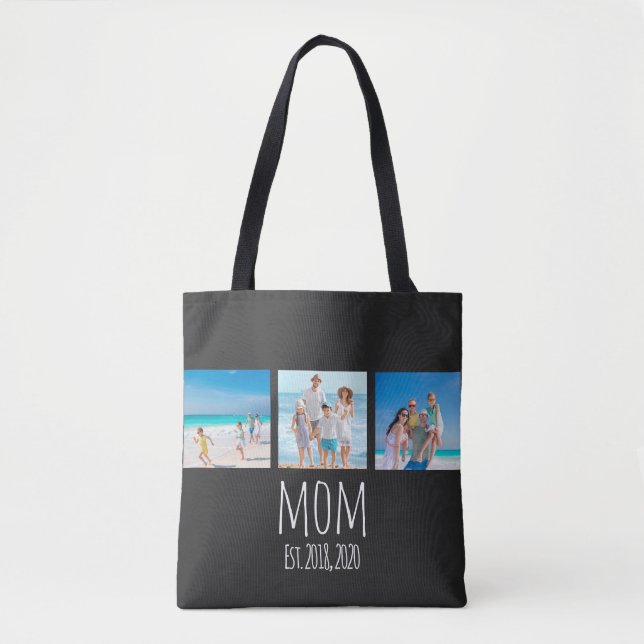 White Script Established Mom Black Tote Bag (Front)