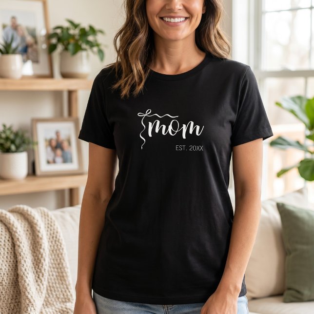 White Script Established Mom Bow Cute  T-Shirt (Creator Uploaded)