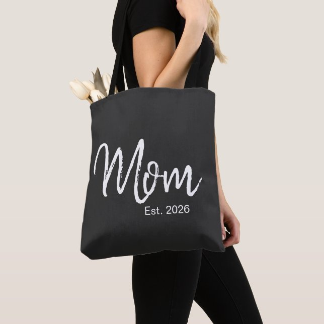 White Script Established Mom Tote Bag (Close Up)