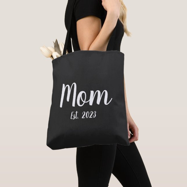 White Script Established Mom Tote Bag (Close Up)