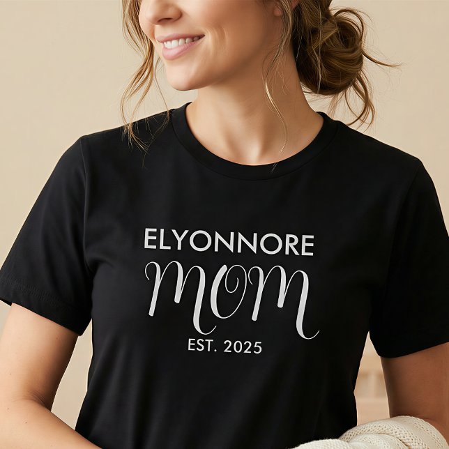 White Script Established Mom White Custom Name T-Shirt (Creator Uploaded)