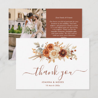 White Script Fall Colors Terracotta Wedding Thank You Card