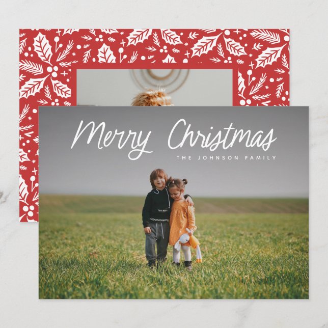 White Script Full Photo Christmas Holiday Card (Front/Back)