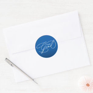 White Script Graduation Blue Envelope Seal