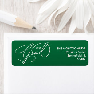 White Script Graduation Dark Green Return Address Label