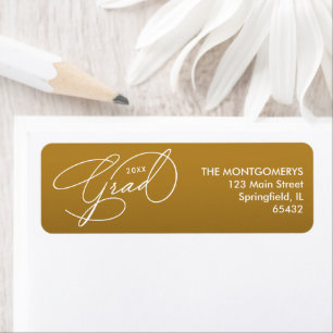 White Script Graduation Gold Return Address Label