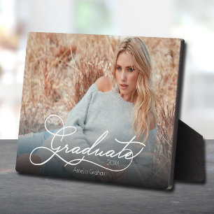 White Script Graduation Photo Plaque