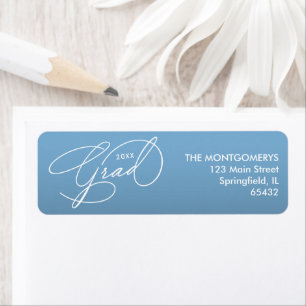 White Script Graduation Powder Blue Return Label