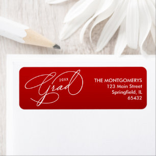 White Script Graduation Scarlet Red Return Address Label