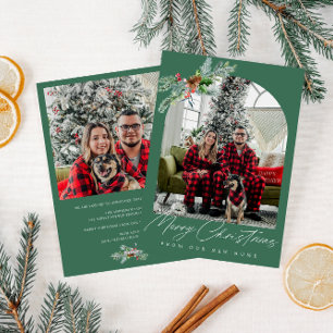 White script green holiday moving announcement