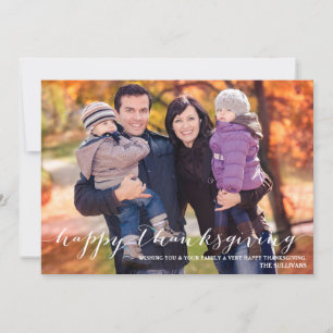 White Script Happy Thanksgiving Photo Card