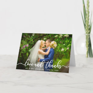 White Script Love and Thanks Wedding Photo Fold Card