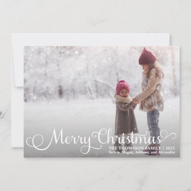 White Script Merry Christmas Photo Christmas Cards (Front)