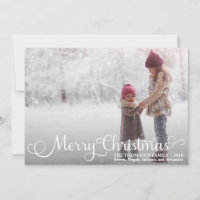 White Script Merry Christmas Photo Christmas Cards