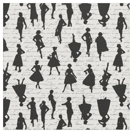 white script mid century 1950s vintage silhouette  fabric