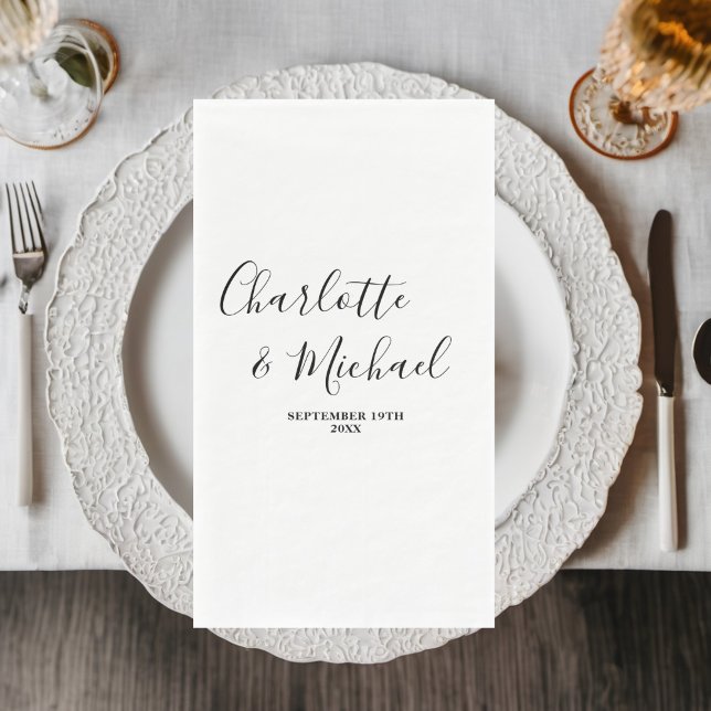 White Script Minimalist Wedding Paper Guest Towels (Creator Uploaded)