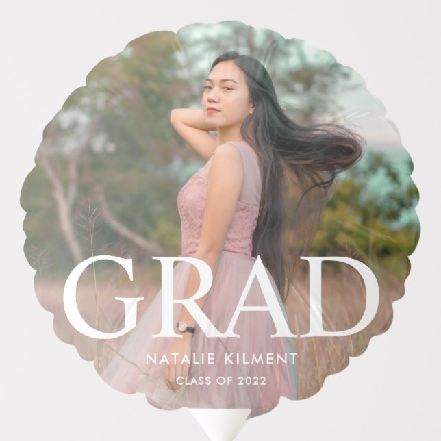White Script Modern Graduate Photo Graduation Balloon (Front)