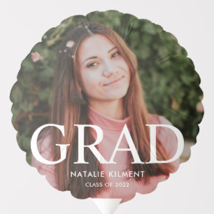 White Script Modern Graduate Photo Graduation Balloon