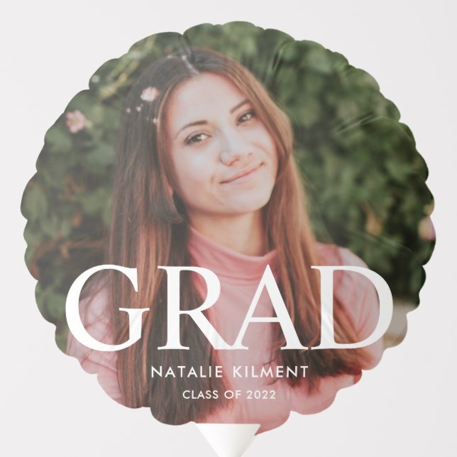 White Script Modern Graduate Photo Graduation Balloon (Front)