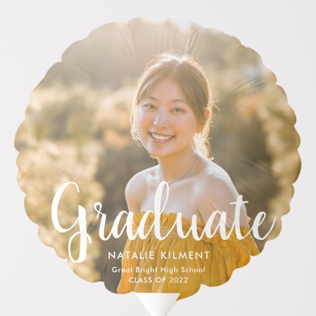 White Script Modern Graduate Photo Graduation Balloon (Front)