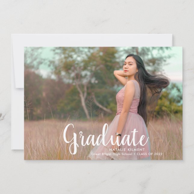 White Script Modern Graduate Photo Graduation Invitation (Front)