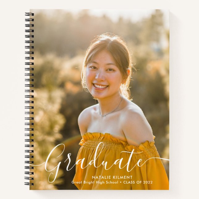 White Script Modern Graduate Photo Graduation Notebook (Front)
