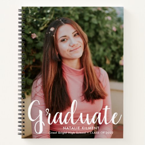 White Script Modern Graduate Photo Graduation Notebook
